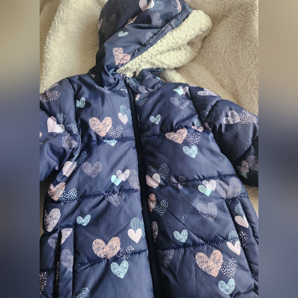 Heart Patterned Hooded Puffer Coat